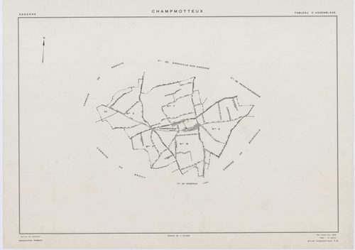 CHAMPMOTTEUX, plans minutes de conservation : tableau d'assemblage, 1953, Ech. 1/10000 ; plans des sections V, W, X, Y, Z, 1953, Ech. 1/2000, section ZA, 1961, Ech. 1/2000. Polyester. N et B. Dim. 105 x 80 cm [7 plans]. 