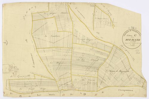 CHAMPMOTTEUX. - Section C - Rue Bland (la), ech. 1/2500, coul., aquarelle, papier, 65x95 (1813). 