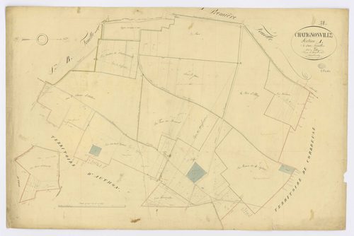CHATIGNONVILLE. - Section A - Village (le), 2, ech. 1/2500, coul., aquarelle, papier, 68x100 (1828). 