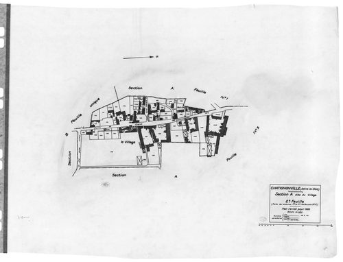 CHATIGNONVILLE .- Cadastre révisé pour 1933 : plan du tableau d'assemblage, plans de la section A le Village 1ère feuille, idem 2ème feuille, idem 3ème feuille, section B les Plaideurs ; cadastre révisé pour 1957 : plan du tableau d'assemblage, plans de l