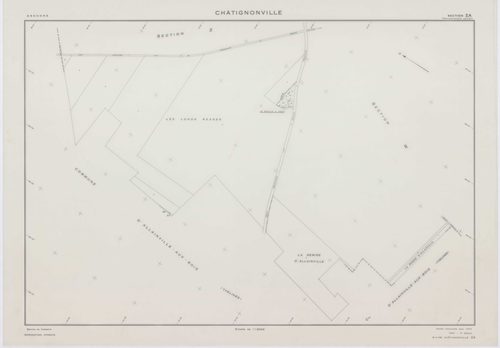 CHATIGNONVILLE, plans minutes de conservation : tableau d'assemblage, 1933, Ech. 1/5000 ; plans des section A, 1933, Ech. 1/1000, sections W, X, Y, Z, 1957, Ech. 1/2000, section ZA, 1975, Ech. 1/2000. Polyester. N et B. Dim. 105 x 80 cm [7 plans]. 