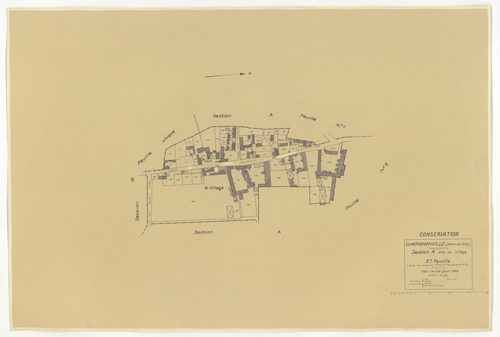 Plans minutes de conservation : CHATIGNONVILLE : tableau d'assemblage n°1, ech. 1/10000 (1933), section A1, ech. 2500, section A2, ech. 1/1250, A3, ech. 1/2500, section B, ech. 1/2500 (1933) ; tableau d'assemblage n°2, ech. 1/5000 (1957), sections A, ech.