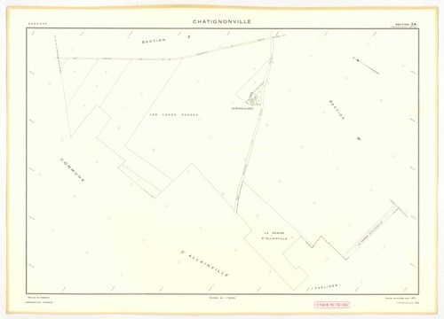 Plans minutes de conservation : CHATIGNONVILLE : tableau d'assemblage n°1, ech. 1/10000 (1933), section A1, ech. 2500, section A2, ech. 1/1250, A3, ech. 1/2500, section B, ech. 1/2500 (1933) ; tableau d'assemblage n°2, ech. 1/5000 (1957), sections A, ech.