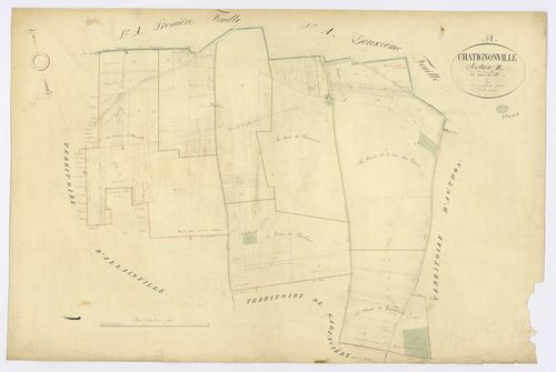 CHATIGNONVILLE. - Section B - Plaideurs (les), ech. 1/2500, coul., aquarelle, papier, 67x98 (1828). 