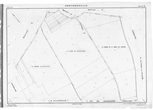 CHATIGNONVILLE .- Cadastre révisé pour 1933 : plan du tableau d'assemblage, plans de la section A le Village 1ère feuille, idem 2ème feuille, idem 3ème feuille, section B les Plaideurs ; cadastre révisé pour 1957 : plan du tableau d'assemblage, plans de l