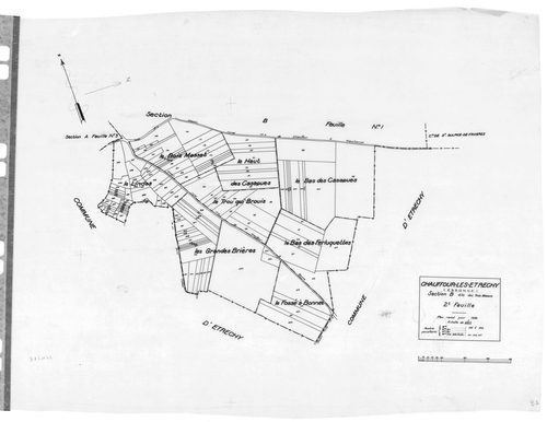 CHAUFFOUR-LES-ETRECHY .- Cadastre révisé pour 1932 : plan du tableau d'assemblage, plans de la section B les Trois maisons 1ère feuille, idem 2ème feuille, [3 plans]. 
