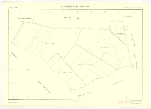 Plans minutes de conservation : CHAUFFOUR-LES-ETRECHY : tableau d'assemblage n°1, ech. 1/10000 (1932), sections A1, A2, A3, A4, ech. 1/1250, sections B1, B2, ech. 1/2500 (1932) ; tableau d'assemblage n°2, ech. 1/5000 (1961), sections A3, A4, ech. 1/1250, 