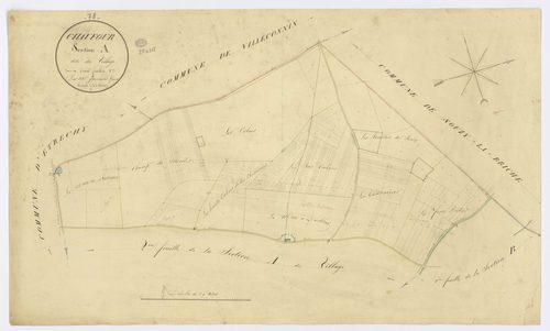 CHAUFFOUR-LES-ETRECHY. - Section A - Village (le), 1, ech. 1/2500, coul., aquarelle, papier, 60x97 (1824). 