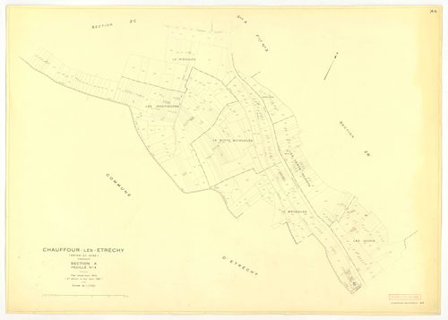 Plans minutes de conservation : CHAUFFOUR-LES-ETRECHY : tableau d'assemblage n°1, ech. 1/10000 (1932), sections A1, A2, A3, A4, ech. 1/1250, sections B1, B2, ech. 1/2500 (1932) ; tableau d'assemblage n°2, ech. 1/5000 (1961), sections A3, A4, ech. 1/1250, 