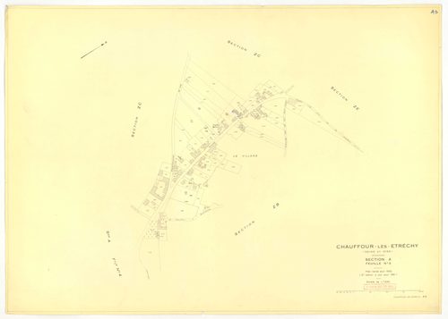 Plans minutes de conservation : CHAUFFOUR-LES-ETRECHY : tableau d'assemblage n°1, ech. 1/10000 (1932), sections A1, A2, A3, A4, ech. 1/1250, sections B1, B2, ech. 1/2500 (1932) ; tableau d'assemblage n°2, ech. 1/5000 (1961), sections A3, A4, ech. 1/1250, 