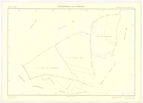 Plans minutes de conservation : CHAUFFOUR-LES-ETRECHY : tableau d'assemblage n°1, ech. 1/10000 (1932), sections A1, A2, A3, A4, ech. 1/1250, sections B1, B2, ech. 1/2500 (1932) ; tableau d'assemblage n°2, ech. 1/5000 (1961), sections A3, A4, ech. 1/1250, 