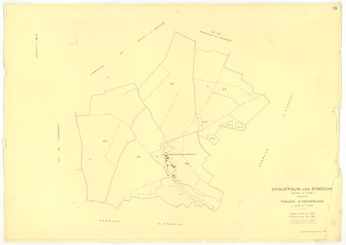 Plans minutes de conservation : CHAUFFOUR-LES-ETRECHY : tableau d'assemblage n°1, ech. 1/10000 (1932), sections A1, A2, A3, A4, ech. 1/1250, sections B1, B2, ech. 1/2500 (1932) ; tableau d'assemblage n°2, ech. 1/5000 (1961), sections A3, A4, ech. 1/1250, 