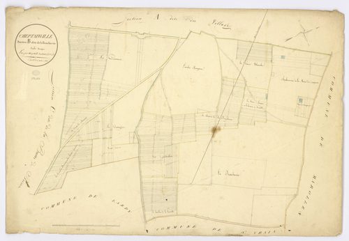 CHEPTAINVILLE. - Section B - Boucherie (la), ech. 1/2500, coul., aquarelle, papier, 69x100 (1820). 