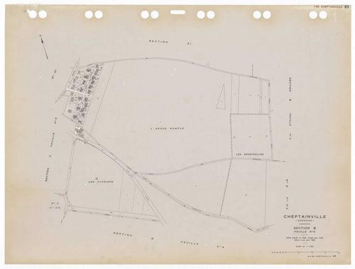 CHEPTAINVILLE, plans minutes de conservation : tableau d'assemblage,1932, Ech. 1/10000 ; plans des sections A4, A5, B1, B2, B3, B4, B5, C1, C2, C3, 1932, Ech. 1/1250, section C4, 1932, Ech. 1/2500, sections ZA, ZB, ZC, ZD, ZE, ZH, ZI, ZK, ZL, ZM, 1955, Ec