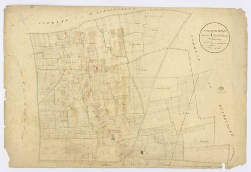 CHEPTAINVILLE. - Section A - Village (le), ech. 1/2500, coul., aquarelle, papier, 68x101 (1820). 