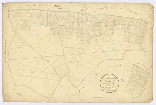 CHEPTAINVILLE. - Section C - Butte de Brisset (la), ech. 1/2500, coul., aquarelle, papier, 69x100 (1820). 