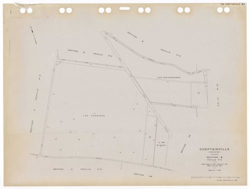 CHEPTAINVILLE, plans minutes de conservation : tableau d'assemblage,1932, Ech. 1/10000 ; plans des sections A4, A5, B1, B2, B3, B4, B5, C1, C2, C3, 1932, Ech. 1/1250, section C4, 1932, Ech. 1/2500, sections ZA, ZB, ZC, ZD, ZE, ZH, ZI, ZK, ZL, ZM, 1955, Ec