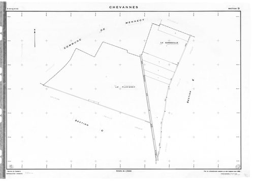 CHEVANNES .- Cadastre révisé pour 1934 : plan du tableau d'assemblage, plans de la section A les Messis 1ère feuille, idem 2ème feuille, idem 3ème feuille, section B le Village 1ère feuille, idem 2ème feuille, idem 3ème feuille, idem 4ème feuille ; cadast