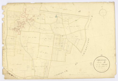 CHEVANNES. - Section B - Village (le), 3, ech. 1/2500, coul., aquarelle, papier, 70x100 (1823). 
