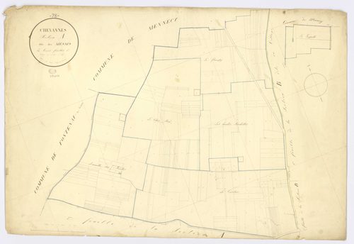 CHEVANNES. - Section A - Messis (les), 1, ech. 1/2500, coul., aquarelle, papier, 70x102 (1823). 