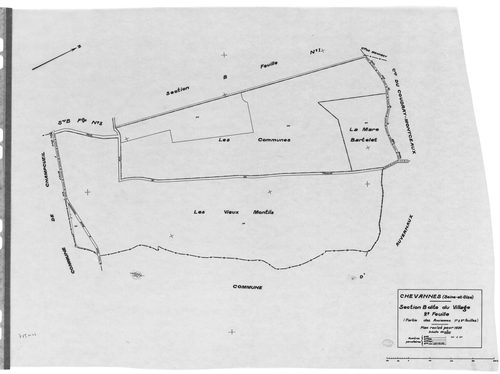 CHEVANNES .- Cadastre révisé pour 1934 : plan du tableau d'assemblage, plans de la section A les Messis 1ère feuille, idem 2ème feuille, idem 3ème feuille, section B le Village 1ère feuille, idem 2ème feuille, idem 3ème feuille, idem 4ème feuille ; cadast