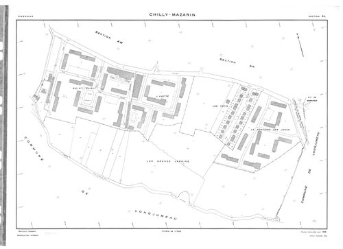 CHILLY-MAZARIN .- Cadastre révisé pour 1968 : plan du tableau d'assemblage, plans de la section AB, section AC, section AL, section AN, section AP, [4 plans]. 