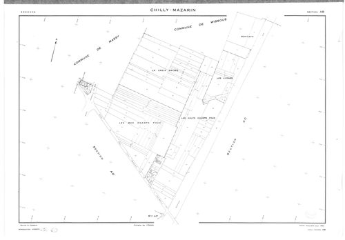 CHILLY-MAZARIN .- Cadastre révisé pour 1968 : plan du tableau d'assemblage, plans de la section AB, section AC, section AL, section AN, section AP, [4 plans]. 