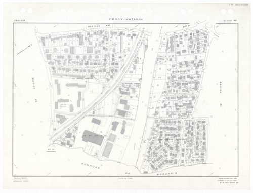 CHILLY-MAZARIN, plans minutes de conservation : tableau d'assemblage,1968, Ech. 1/5000 ; plans des sections AB, AC, AN, 1968, Ech. 1/2000, sections AD, AE, AH, AI, AK, AL, AM, AO, AP, 1968, Ech. 1/1000. Polyester. N et B. Dim. 105 x 80 cm [13 plans]. 