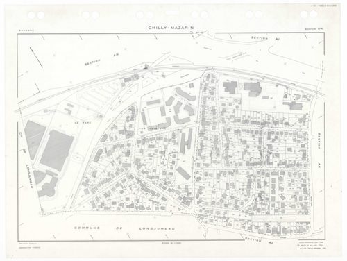 CHILLY-MAZARIN, plans minutes de conservation : tableau d'assemblage,1968, Ech. 1/5000 ; plans des sections AB, AC, AN, 1968, Ech. 1/2000, sections AD, AE, AH, AI, AK, AL, AM, AO, AP, 1968, Ech. 1/1000. Polyester. N et B. Dim. 105 x 80 cm [13 plans]. 