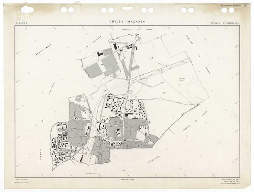 CHILLY-MAZARIN, plans minutes de conservation : tableau d'assemblage,1968, Ech. 1/5000 ; plans des sections AB, AC, AN, 1968, Ech. 1/2000, sections AD, AE, AH, AI, AK, AL, AM, AO, AP, 1968, Ech. 1/1000. Polyester. N et B. Dim. 105 x 80 cm [13 plans]. 