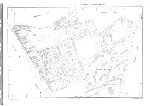 CORBEIL-ESSONNES .- Cadastre révisé pour 1968 : plan du tableau d'assemblage , plans de la section AB, section AC, section AD, section AE, section AH, section AI, section AK, section AL, section AM, section AN, section AO, section AP, section AR, section 
