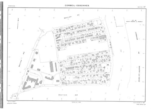 CORBEIL-ESSONNES .- Cadastre révisé pour 1968 : plan du tableau d'assemblage , plans de la section AB, section AC, section AD, section AE, section AH, section AI, section AK, section AL, section AM, section AN, section AO, section AP, section AR, section 