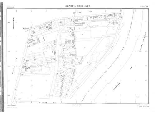 CORBEIL-ESSONNES .- Cadastre révisé pour 1968 : plan du tableau d'assemblage , plans de la section AB, section AC, section AD, section AE, section AH, section AI, section AK, section AL, section AM, section AN, section AO, section AP, section AR, section 