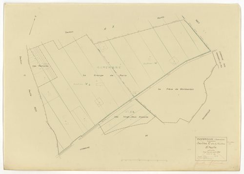 Plans minutes de conservation : CORBREUSE : tableau d'assemblage n°1, ech. 1/10000 (1940), sections A1, A2, B1, B3, C1, C2, C3, D1, D2, D3, ech. 1/2500, section B2, ech. 1/1250 (1940) ; tableau d'assemblage n°2, ech. 1/10000 (1940-1966) ; sections A, C, B