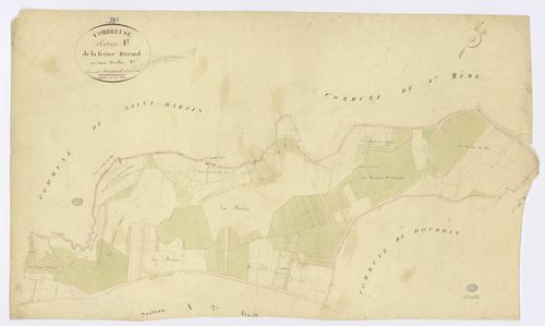 CORBREUSE. - Section A - Ferme Durand (la), 1, ech. 1/2500, coul., aquarelle, papier, 61x102 (1828). 