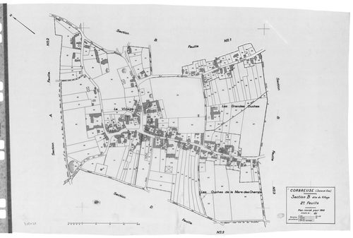 CORBREUSE .- Cadastre révisé pour 1940 : plan du tableau d'assemblage , plans de la section A la Ferme Durand 1ère feuille, idem 2ème feuille, section B le Village 1ère feuille, idem 2ème feuille, idem 3ème feuille, section C le Trouvillier 1ère feuille, 