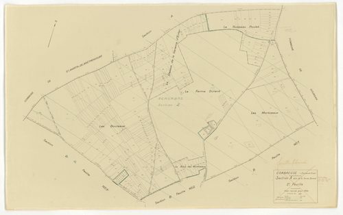 Plans minutes de conservation : CORBREUSE : tableau d'assemblage n°1, ech. 1/10000 (1940), sections A1, A2, B1, B3, C1, C2, C3, D1, D2, D3, ech. 1/2500, section B2, ech. 1/1250 (1940) ; tableau d'assemblage n°2, ech. 1/10000 (1940-1966) ; sections A, C, B