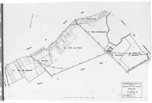 CORBREUSE .- Cadastre révisé pour 1940 : plan du tableau d'assemblage , plans de la section A la Ferme Durand 1ère feuille, idem 2ème feuille, section B le Village 1ère feuille, idem 2ème feuille, idem 3ème feuille, section C le Trouvillier 1ère feuille, 