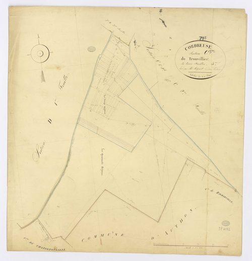 CORBREUSE. - Section C - Trouvillier (le), 3, ech. 1/2500, coul., aquarelle, papier, 68x63 (1828). 