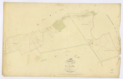 CORBREUSE. - Section C - Trouvillier (le), 1, ech. 1/2500, coul., aquarelle, papier, 65x102 (1828). 