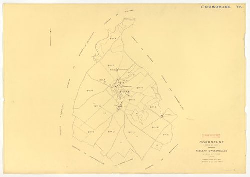 Plans minutes de conservation : CORBREUSE : tableau d'assemblage n°1, ech. 1/10000 (1940), sections A1, A2, B1, B3, C1, C2, C3, D1, D2, D3, ech. 1/2500, section B2, ech. 1/1250 (1940) ; tableau d'assemblage n°2, ech. 1/10000 (1940-1966) ; sections A, C, B