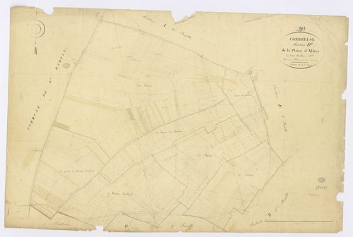 CORBREUSE. - Section D - Plaine d'Allery (la), 3, ech. 1/2500, coul., aquarelle, papier, 67x100 (1828). 