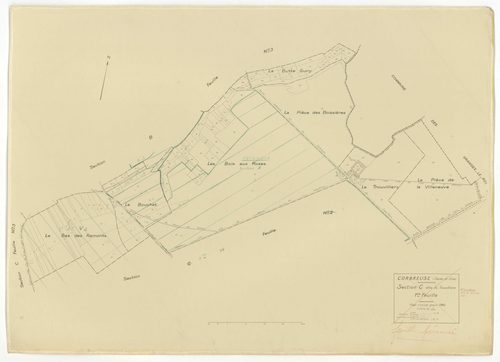 Plans minutes de conservation : CORBREUSE : tableau d'assemblage n°1, ech. 1/10000 (1940), sections A1, A2, B1, B3, C1, C2, C3, D1, D2, D3, ech. 1/2500, section B2, ech. 1/1250 (1940) ; tableau d'assemblage n°2, ech. 1/10000 (1940-1966) ; sections A, C, B