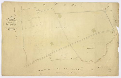 CORBREUSE. - Section C - Trouvillier (le), 2, ech. 1/2500, coul., aquarelle, papier, 65x102 (1828). 