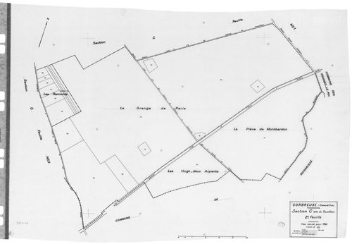 CORBREUSE .- Cadastre révisé pour 1940 : plan du tableau d'assemblage , plans de la section A la Ferme Durand 1ère feuille, idem 2ème feuille, section B le Village 1ère feuille, idem 2ème feuille, idem 3ème feuille, section C le Trouvillier 1ère feuille, 