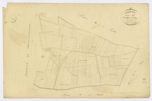 CORBREUSE. - Section D - Plaine d'Allery (la), 1, ech. 1/2500, coul., aquarelle, papier, 65x100 (1828). 
