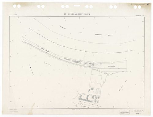 COUDRAY-MONTCEAUX (LE), plans minutes de conservation : tableau d'assemblage, 1937, Ech. 1/10000 ; plans des sections Bu, Cl, C2, D1, D2, 1937, Ech. 1/2500, section ZA, 1964, Ech. 1/2000, sections AH, AI, 1990, Ech. 1/1000, sections AA, AB, AC, AD, AE, 19