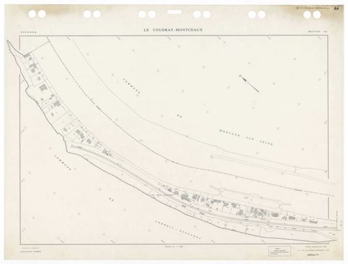 COUDRAY-MONTCEAUX (LE), plans minutes de conservation : tableau d'assemblage, 1937, Ech. 1/10000 ; plans des sections Bu, Cl, C2, D1, D2, 1937, Ech. 1/2500, section ZA, 1964, Ech. 1/2000, sections AH, AI, 1990, Ech. 1/1000, sections AA, AB, AC, AD, AE, 19