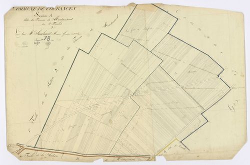 COURANCES. - Section A - Fonceau de Montmusard (le), 2, ech. 1/1250, coul., aquarelle, papier, 66x99 (1813). 