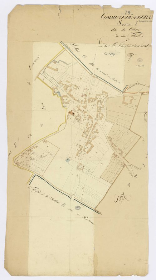 COURANCES. - Section I - Village (le), 1, ech. 1/1250, coul., aquarelle, papier, 103x55 (1813). 